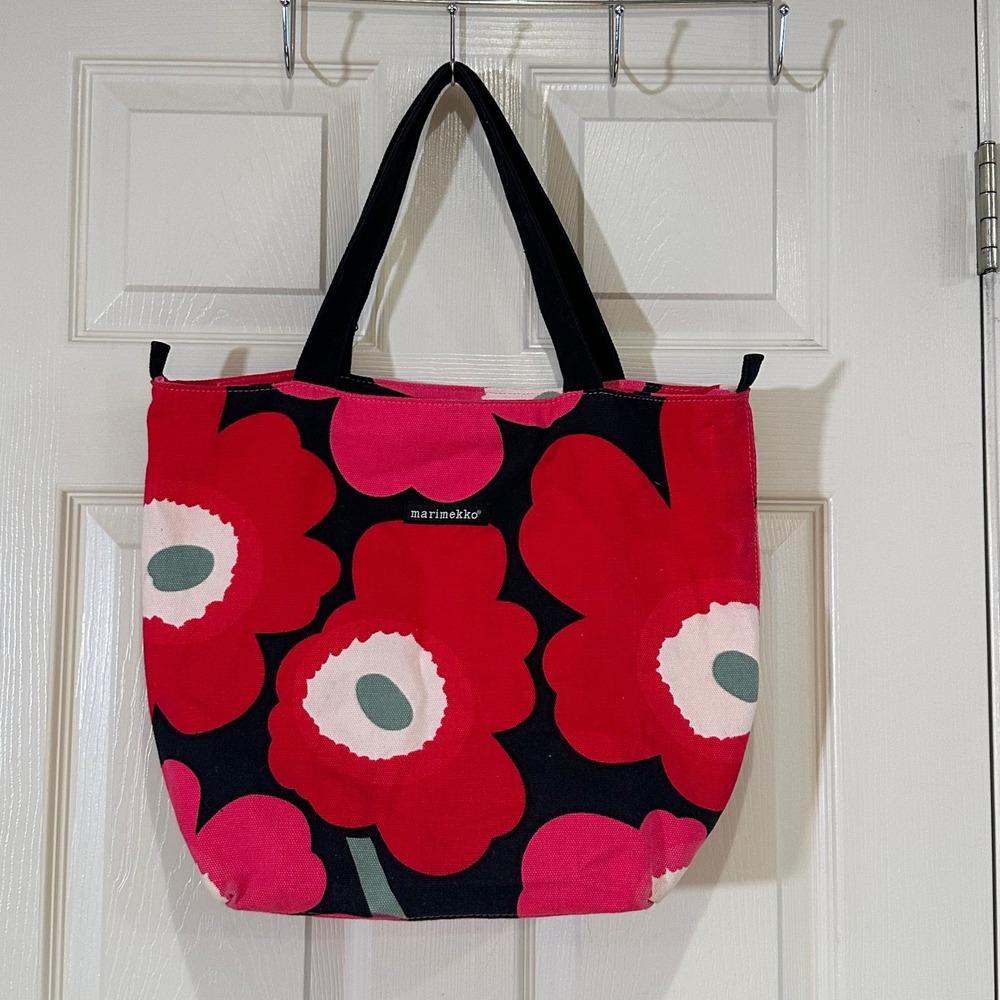 Marimekko for Avon Breast Cancer Crusade Unikko Floral Canvas Tote Bag Red Pink